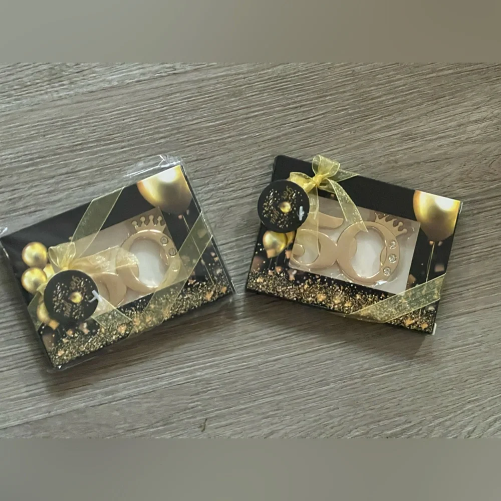 Gold 50th Celebration Bottle Openers; Set of 5
